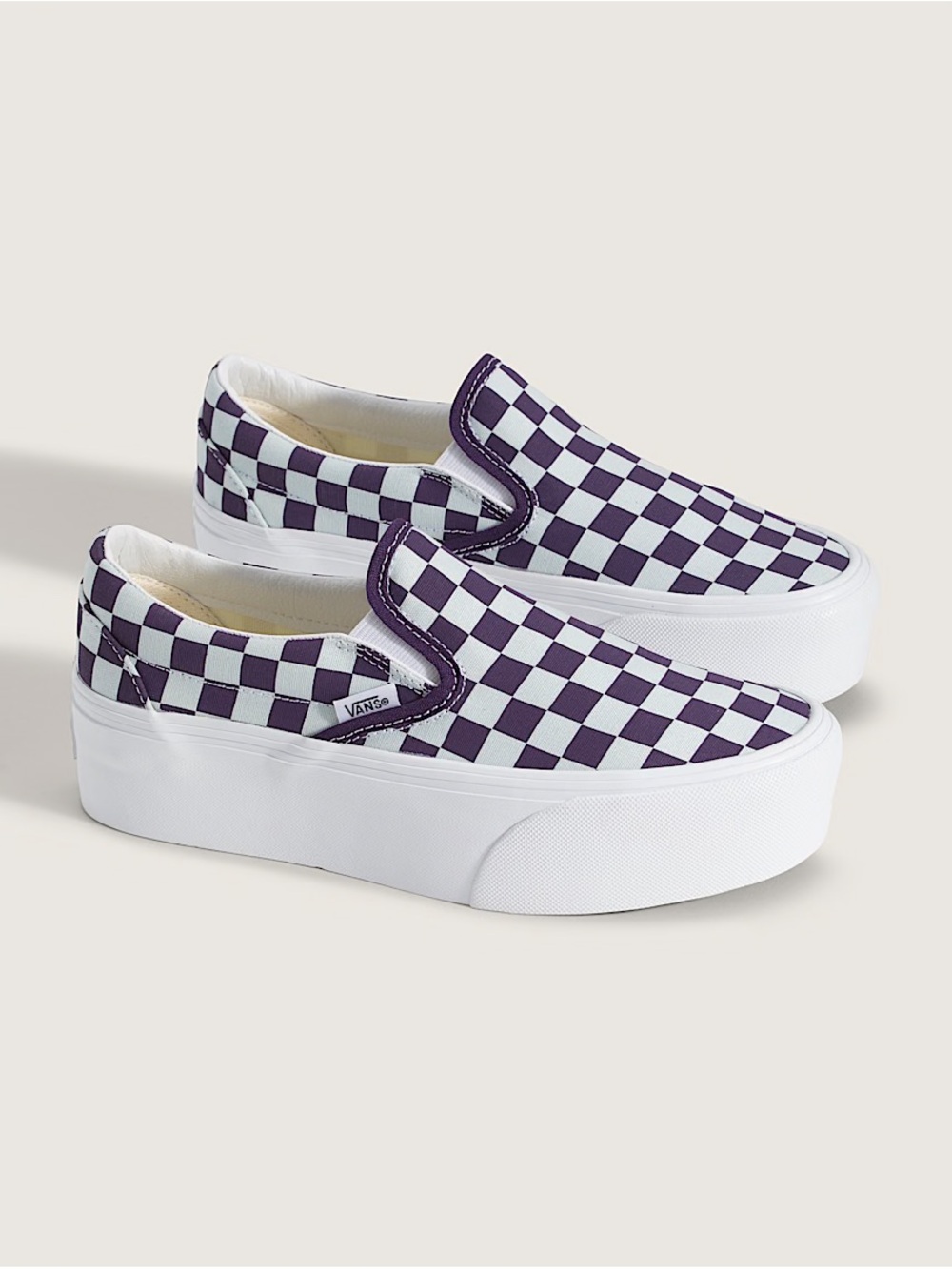 Vans Checkerboard Slip-On Platform Sneakers - Purple & White